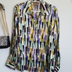 I.E woman 100% multicolor silk button down blouse